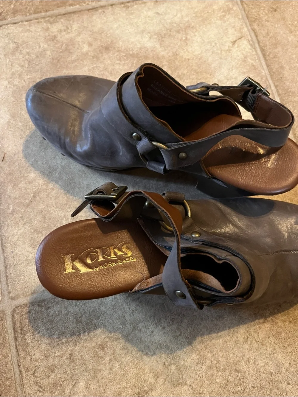Korks Women Taupe Studded Leather Clog Slingback Boho Festival Hippie 70s 9/40.5 - Picture 7 of 10